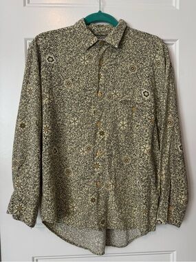Vintage Forenza Abstract Print Button Up Shirt Mens Medium Beige Brown Rayon